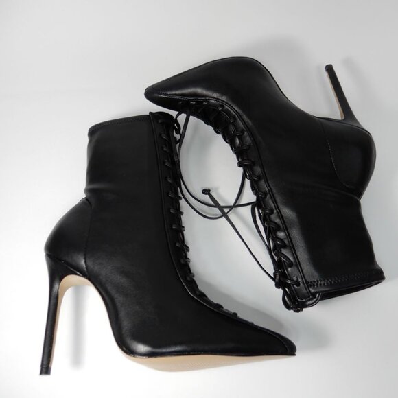 SCHUTZ Tennie Lace Up High Heel Pointed Toe Boots Bootie Size 5.5 Black NEW $188 - Picture 12 of 16
